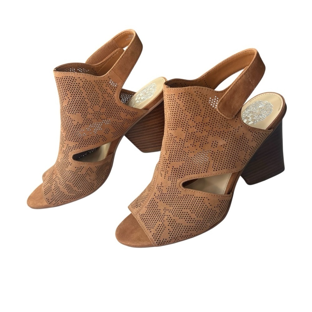 Vince Camuto Leather Detailed Heel Sandals – Dachelle Color Brick Size 9 Medium - Picture 1 of 15